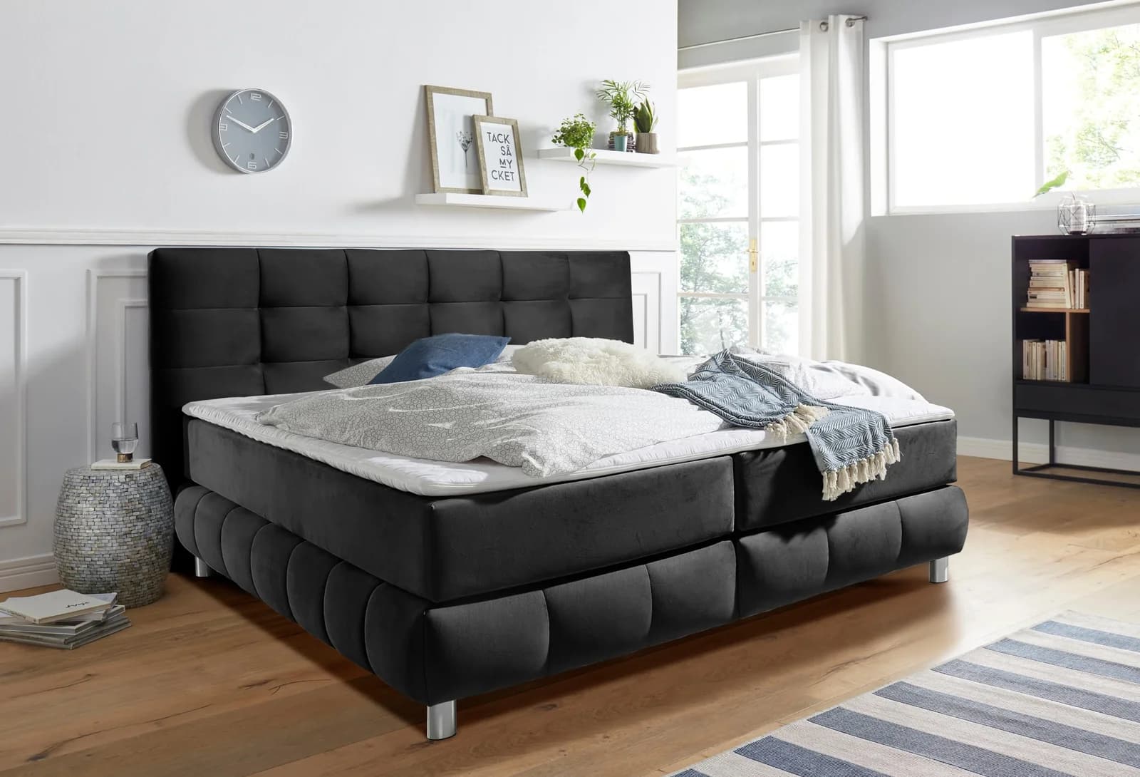 HOME AFFAIRE Boxspringbett Salo Anthrazit mit Topper
