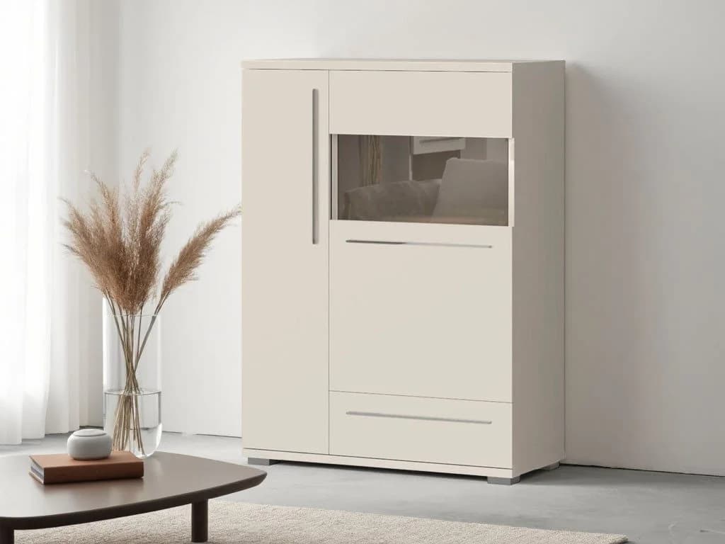 OTTO HOME Piano Vitrine Highboard Beige Hochglanz mit Soft-Close - Bild 2
