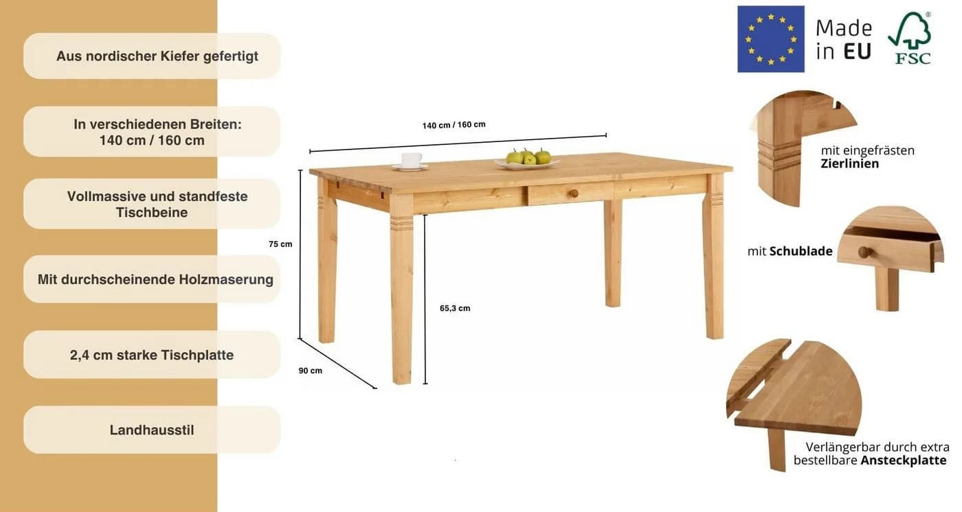 Esstisch OTTO HOME Danuta Beige Natur Geölt Massivholz - Bild 3