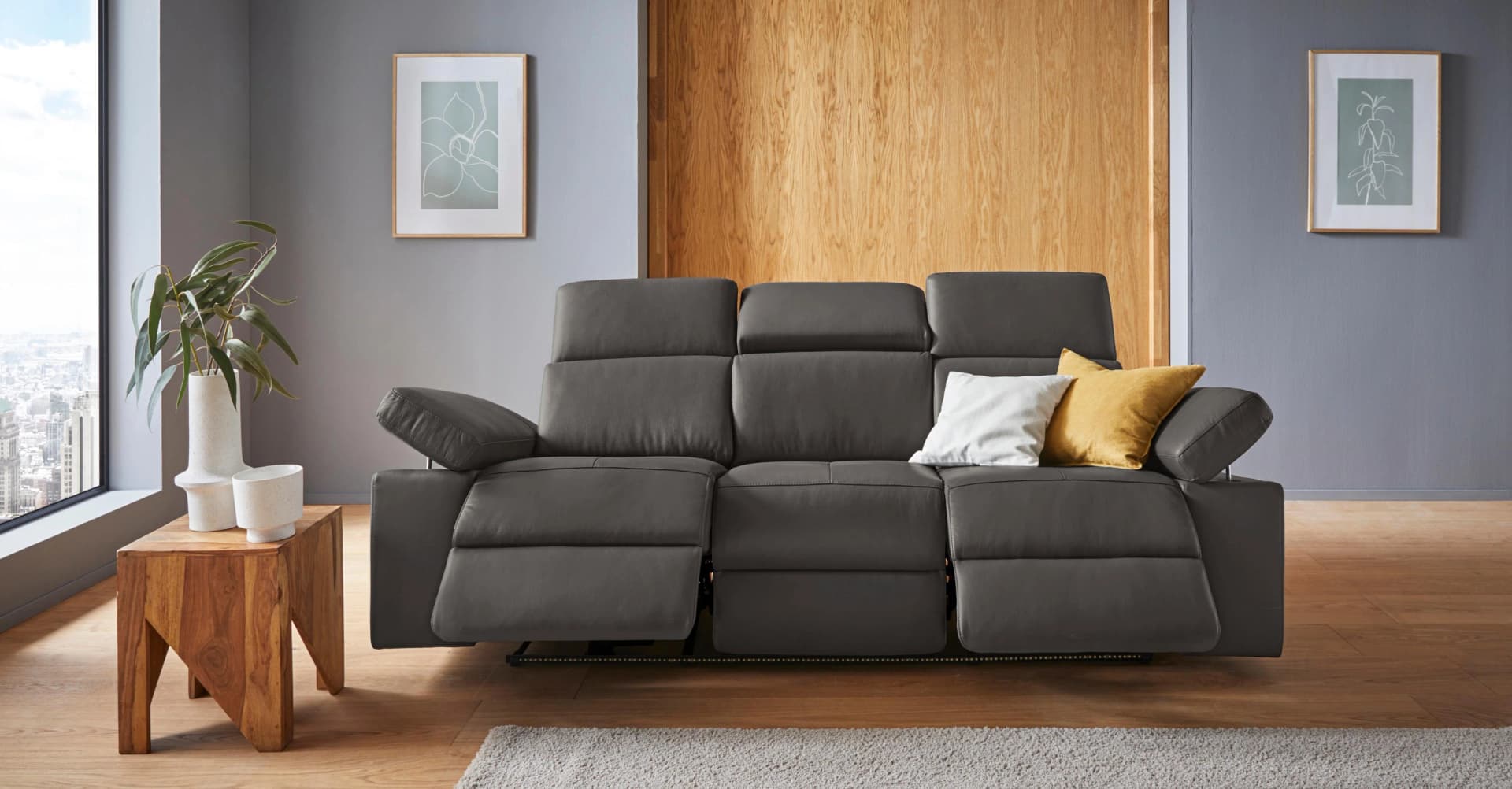 HOME AFFAIRE Kilado 3-Sitzer Sofa Grau mit Relaxfunktion und LED