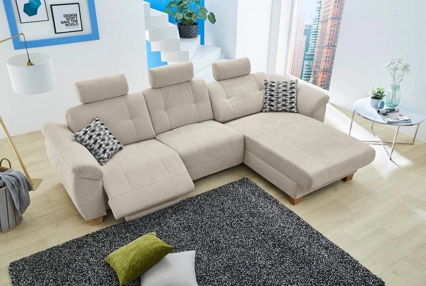 Ecksofa Savona L-Form Beige mit Relaxfunktion & USB - Bild 2