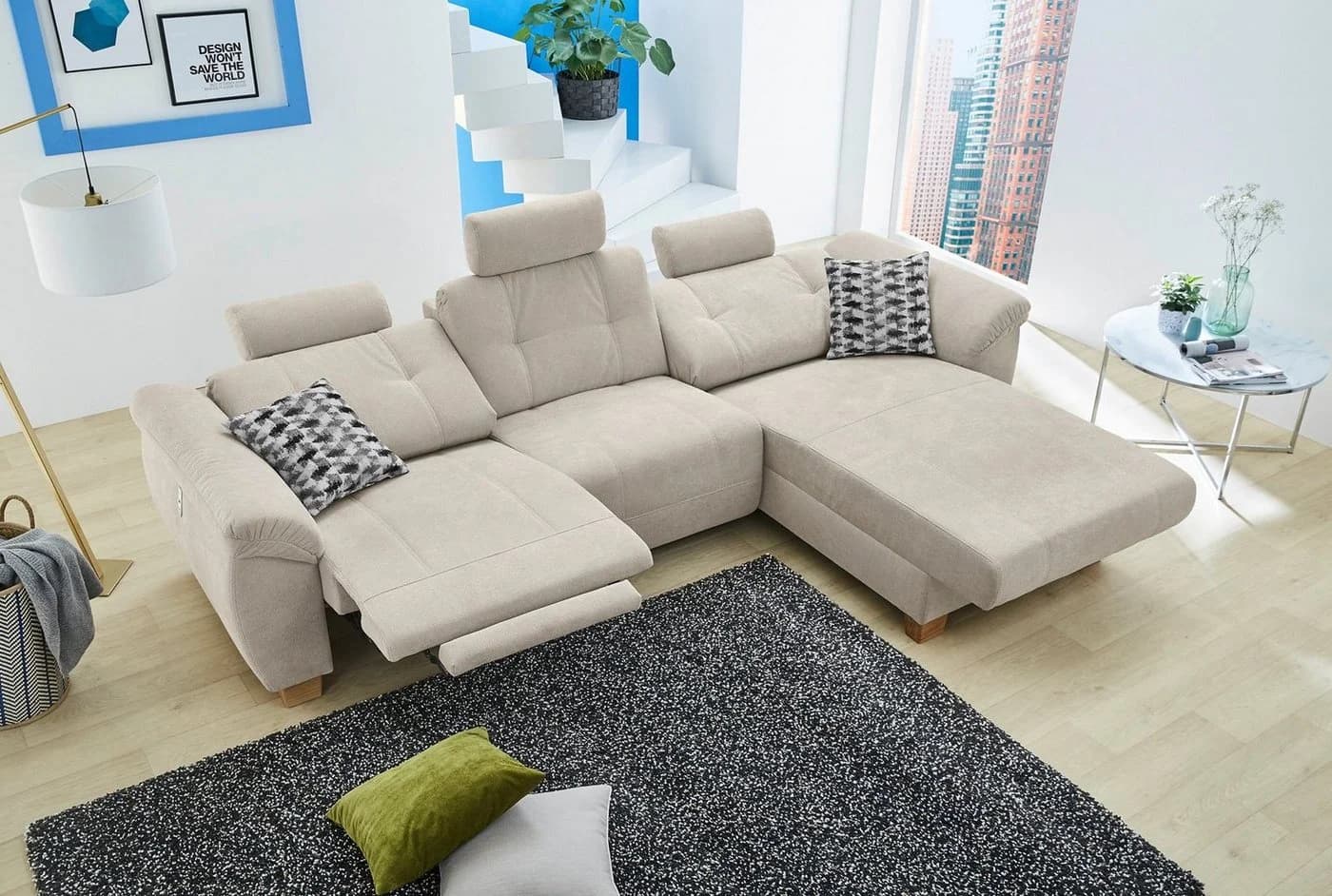 Ecksofa Savona L-Form Beige mit Relaxfunktion & USB - Bild 3
