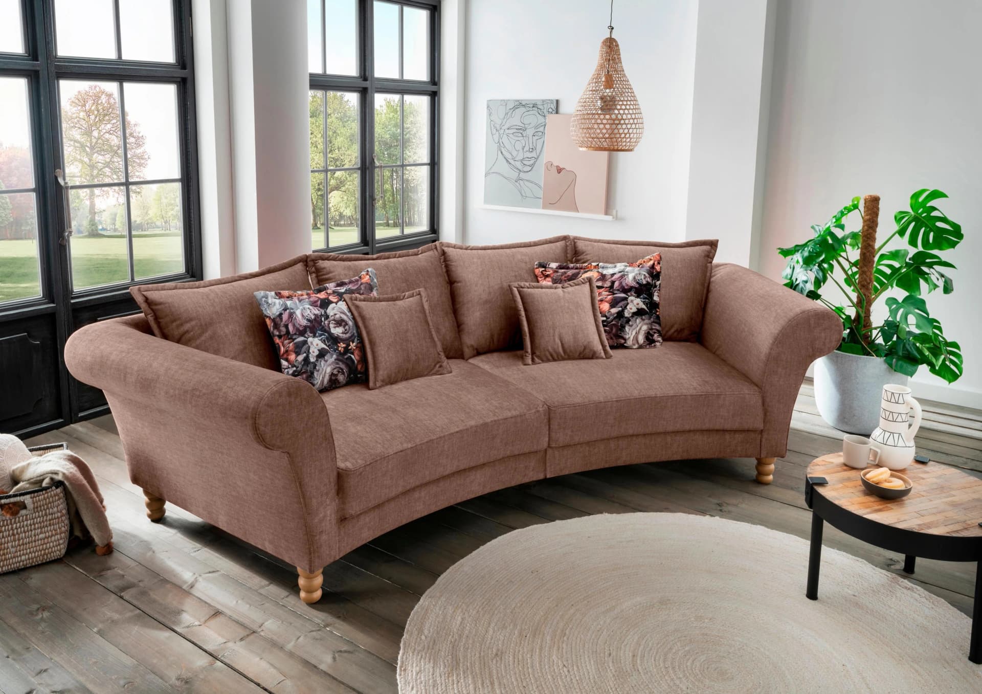 Big-Sofa HOME AFFAIRE Tassilo Halbrund Braun Velours