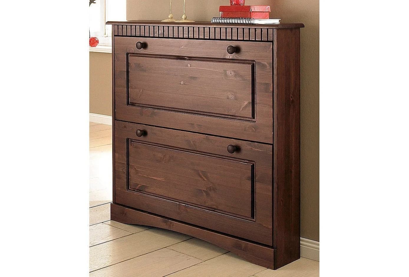 Schuhschrank OTTO HOME Rustic Dunkelbraun Massivholz 2 Klappen - Bild 4