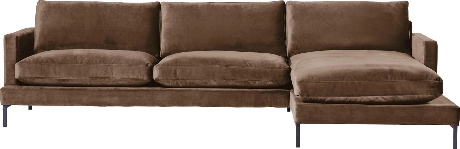Ecksofa ANDAS Welland L-Form Braun Samtvelours mit Recamiere
