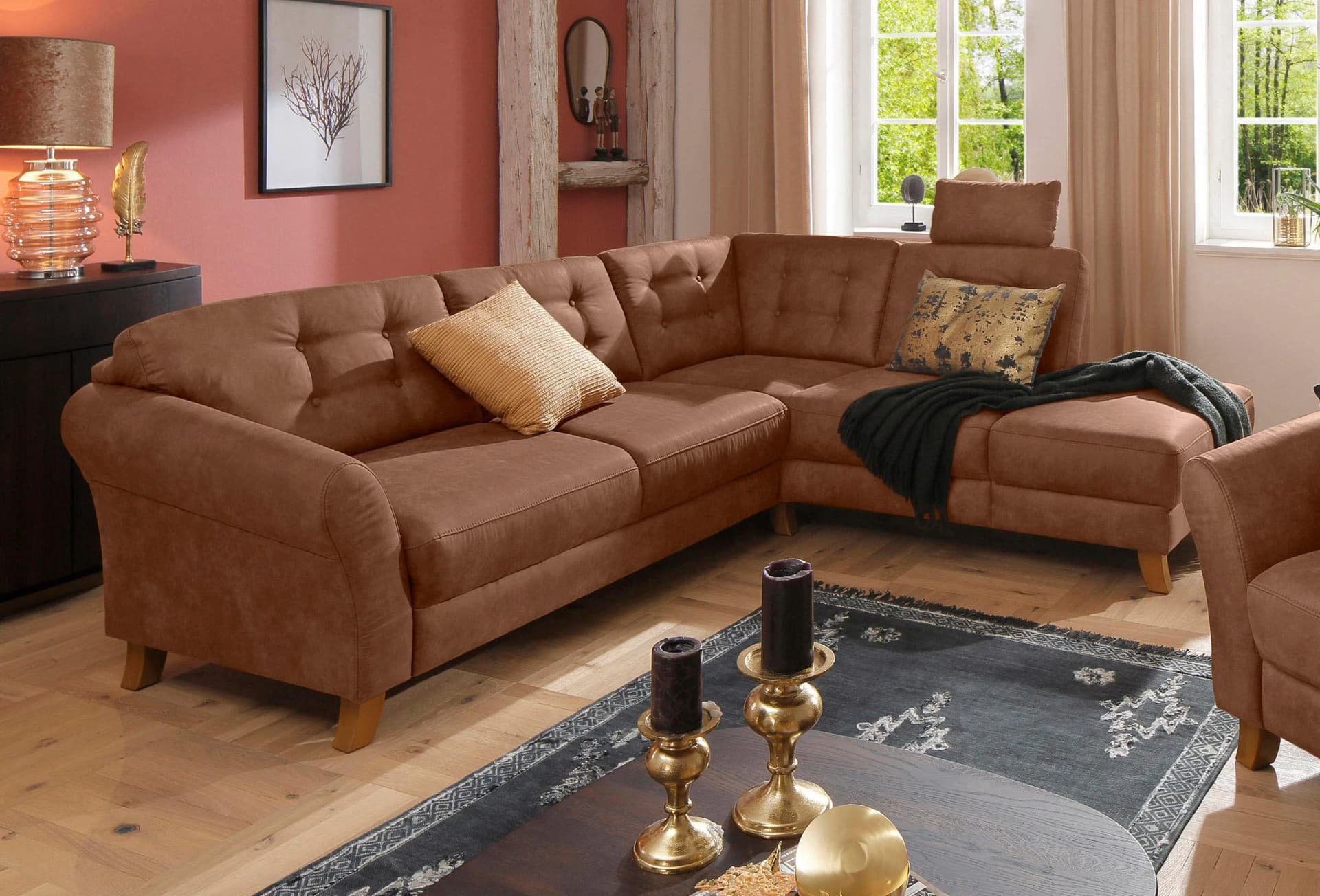 HOME AFFAIRE Ecksofa Trondheim L-Form Cognac Luxus-Microfaser
