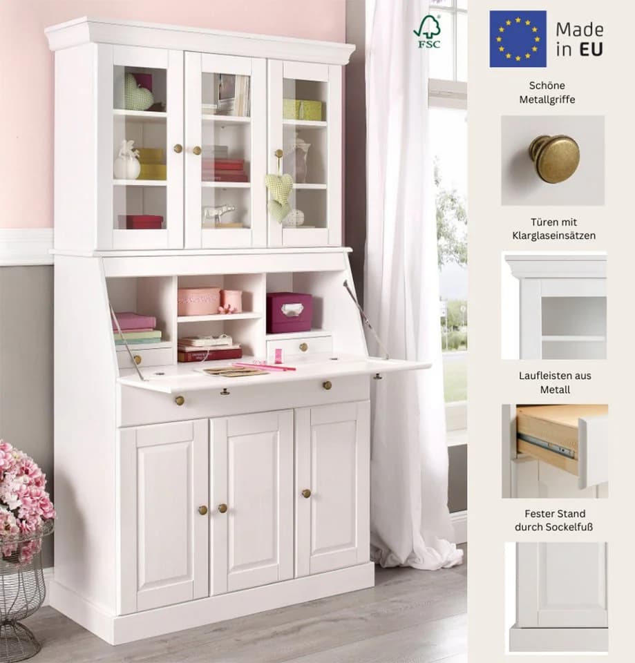 OTTO HOME Sekretär Rosi Landhausstil Weiß Massivholz - Bild 3
