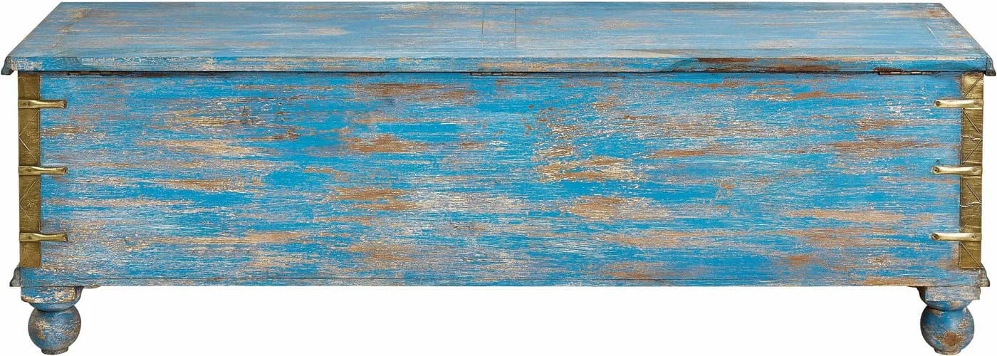OTTO HOME Sitztruhe Massivholz Akazie antik blau creme - Bild 4