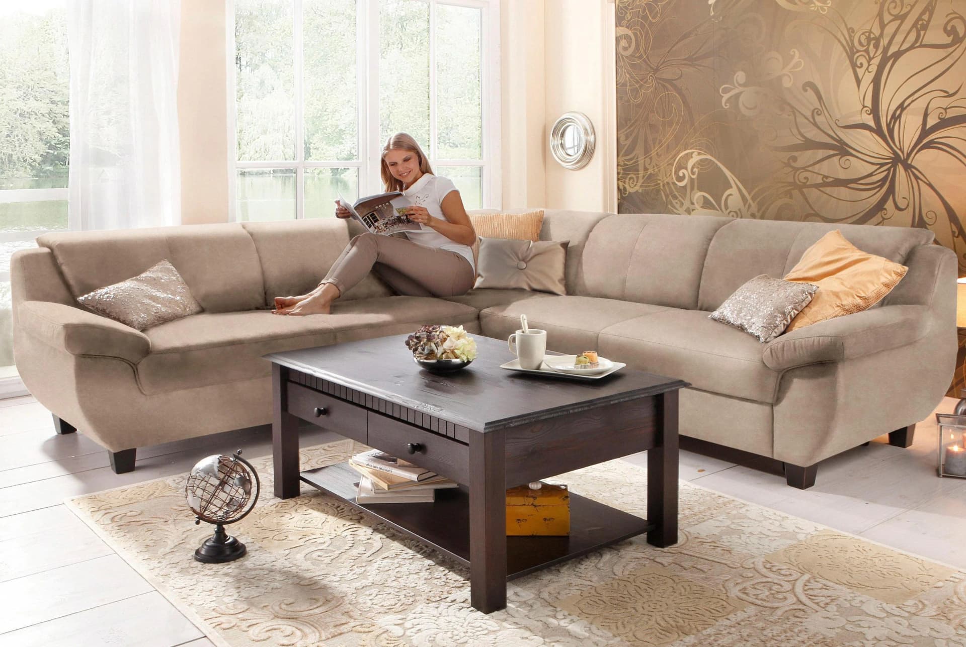 HOME AFFAIRE Yesterday Ecksofa L-Form Beige mit Bettfunktion