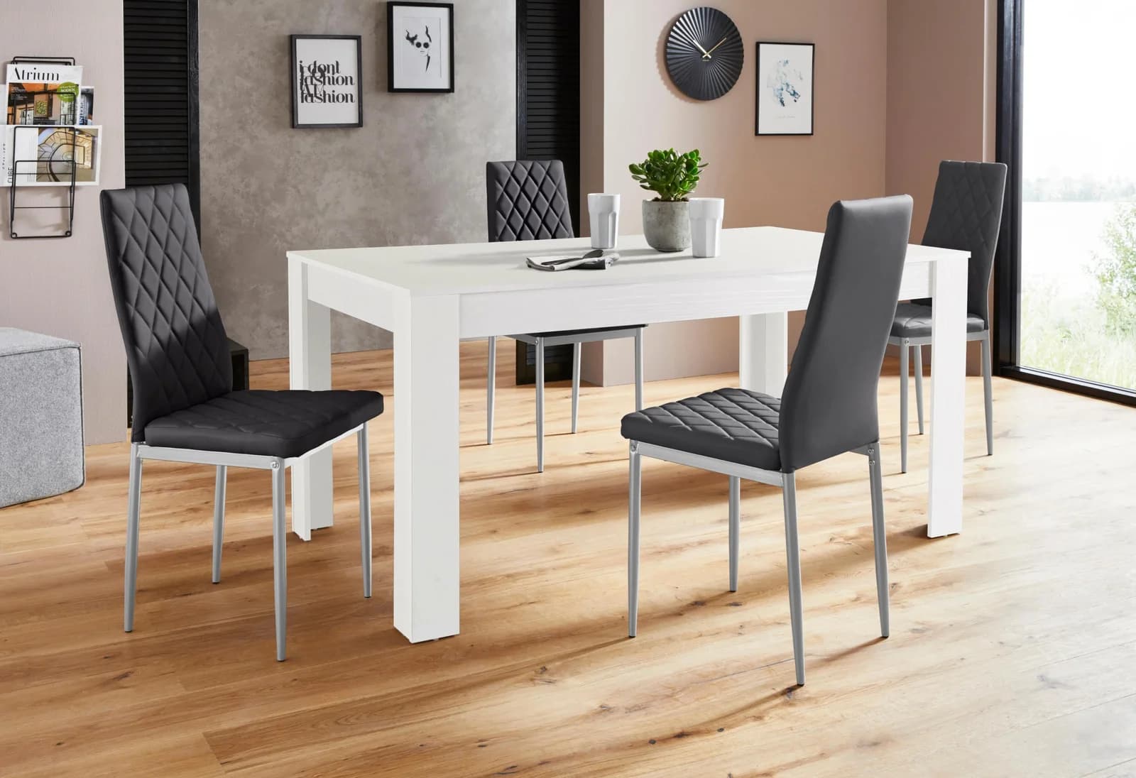 Essgruppe OTTO HOME Lynn160/Brooke Schwarz-Weiß mit 4 Stühlen