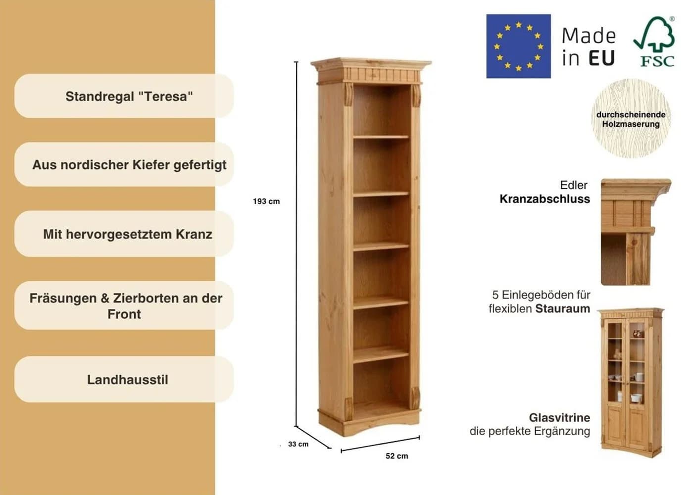 OTTO HOME Standregal Teresa Beige Geölt Massivholz - Bild 3