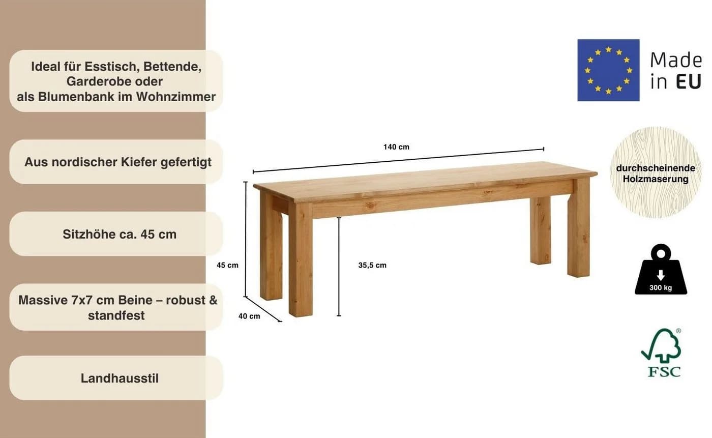 OTTO HOME Konrad Sitzbank Beige FSC Massivholz - Bild 3