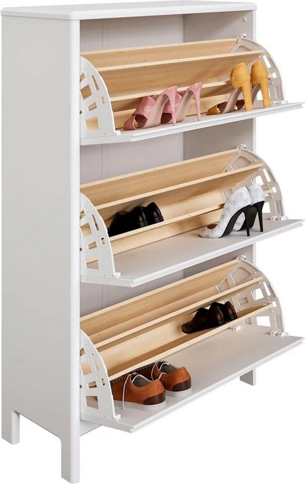 OTTO HOME Schuhschrank Luven Weiß Massivholz 3 Klappen - Bild 5