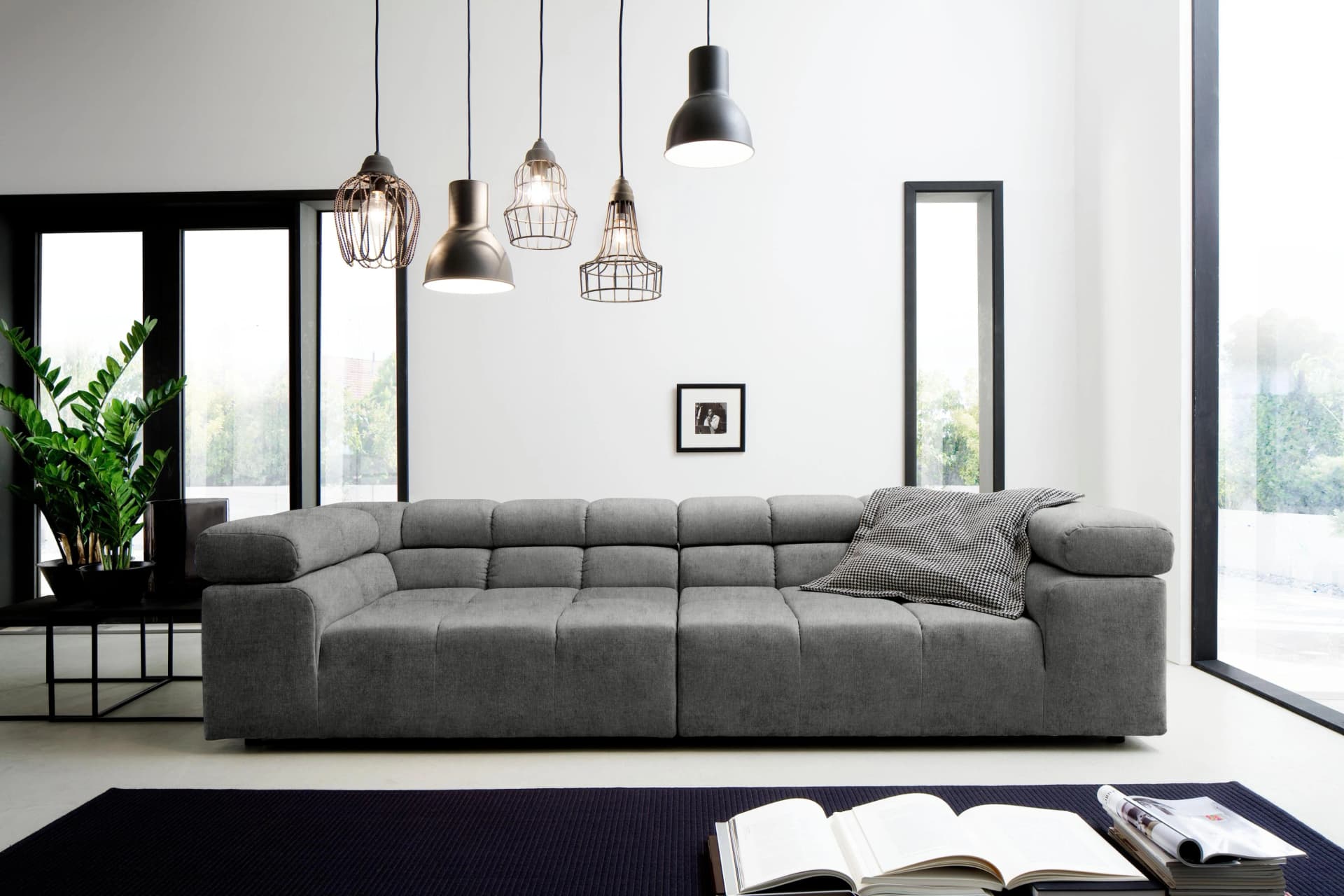 Home Affaire Big-Sofa Ancona Grau Modern mit verstellbaren Kopfstützen