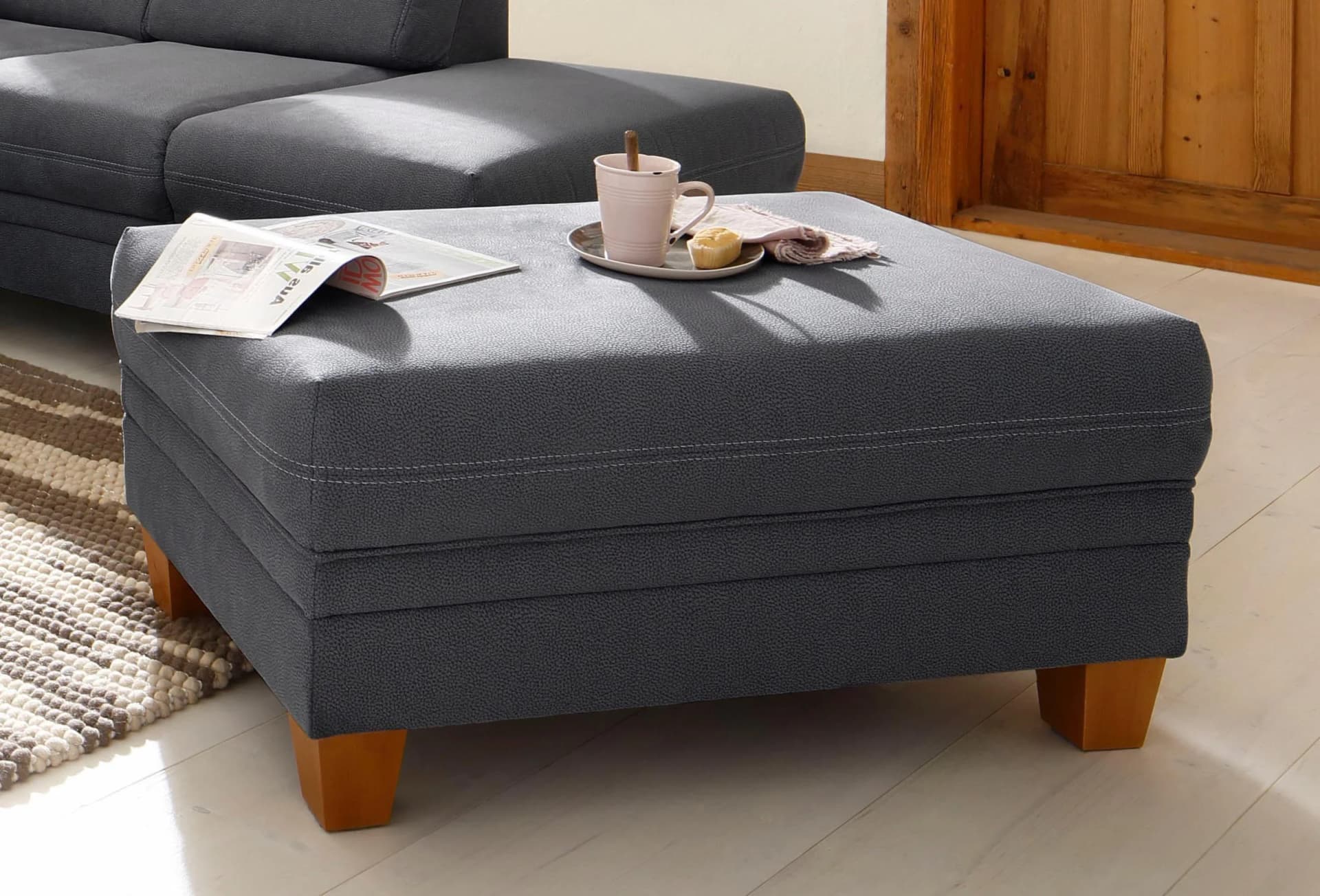 Home affaire Hocker Husum Grau Luxus-Microfaser mit Kontrastnaht