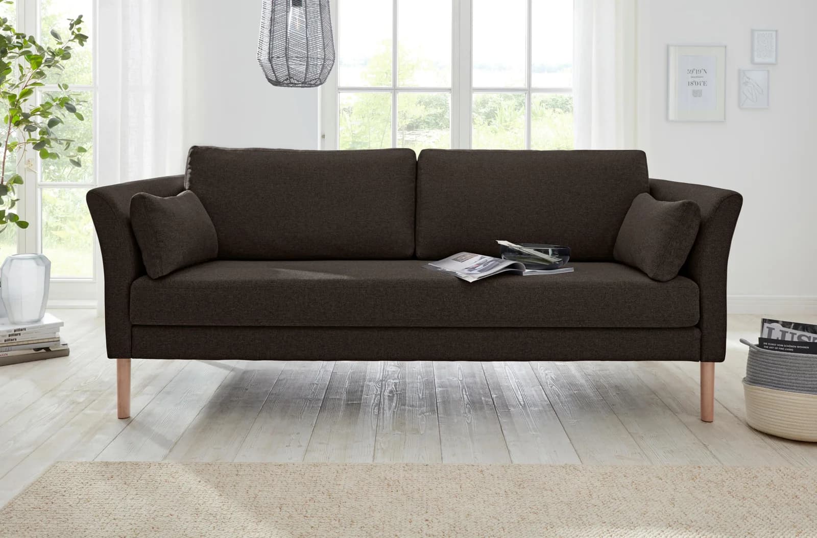 ANDAS 3-Sitzer Sofa "Grenzda" Braun Massivholzfüße