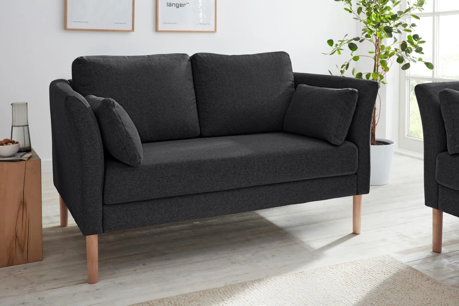 ANDAS 2-Sitzer Sofa "Grenzda" dunkelgrau mit Massivholzfüßen