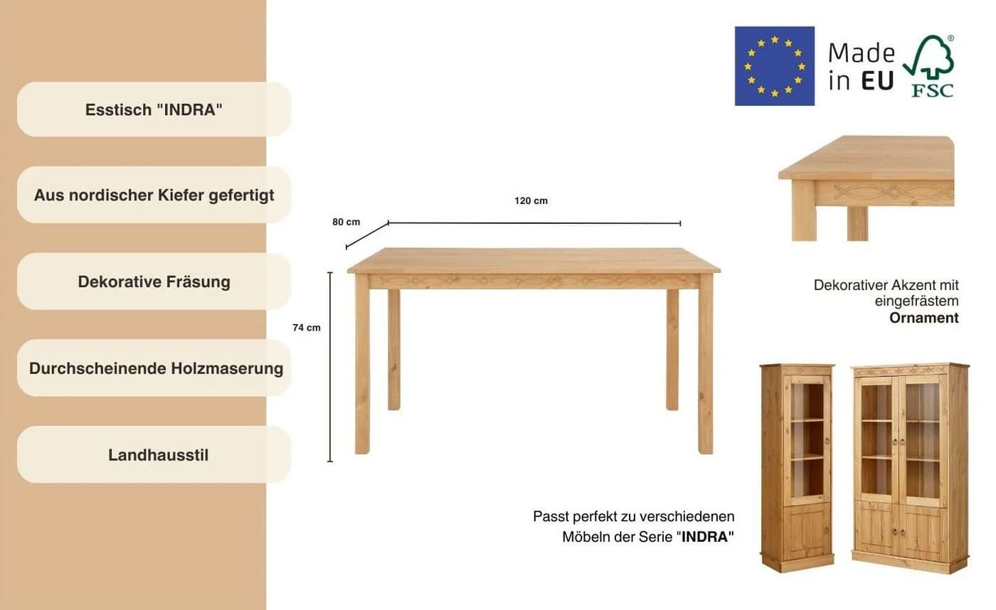 OTTO HOME Esstisch Indra Beige Massivholz Kiefer Verlängerbar - Bild 3