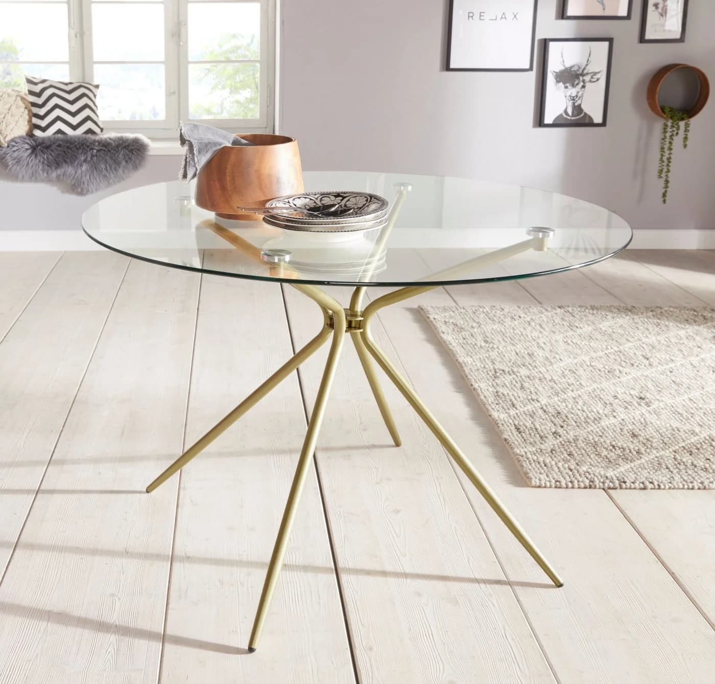 Esstisch OTTO HOME Silvi Glas Messing Rund 110cm