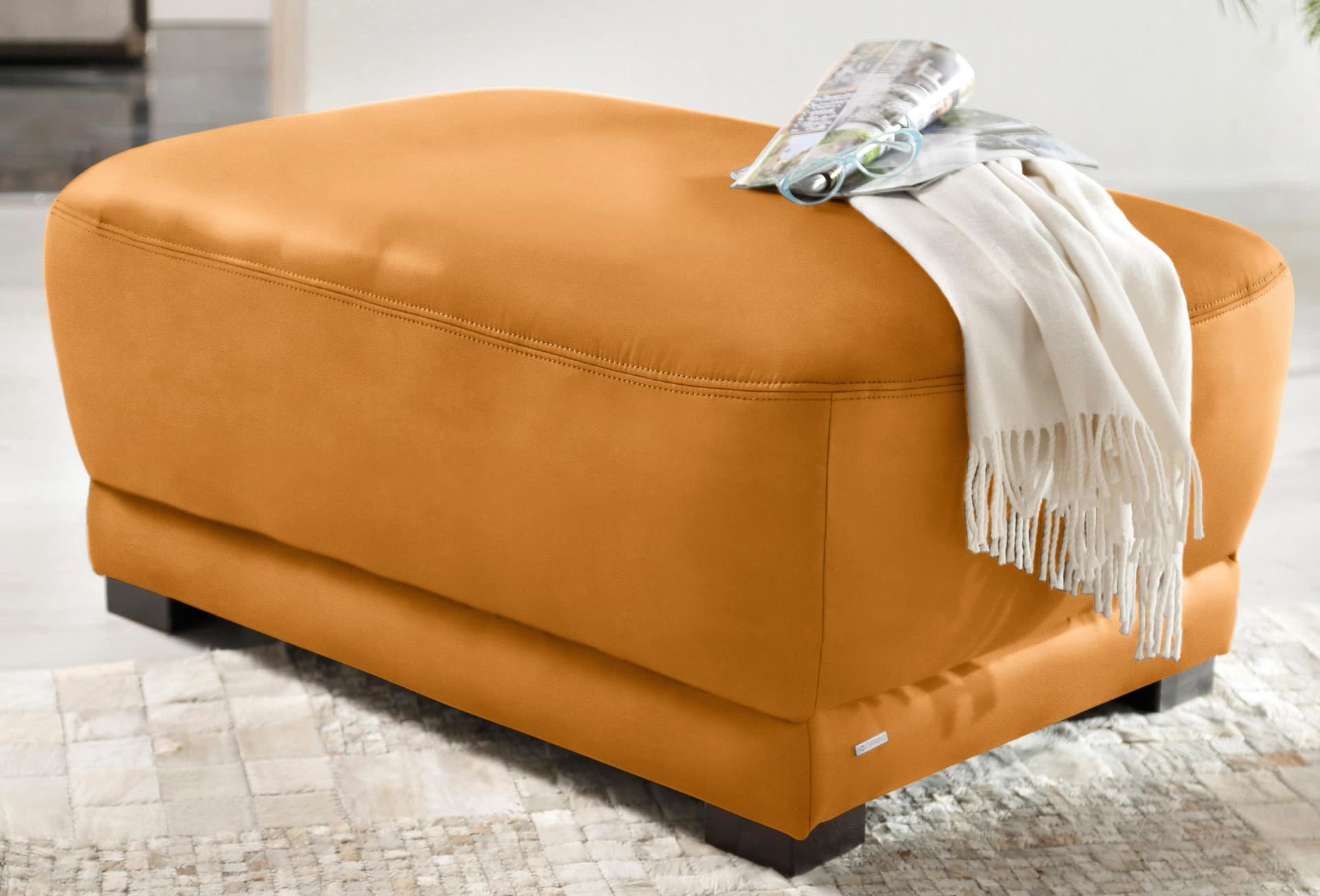 HOME AFFAIRE Polsterhocker Telos Senf Chenille Microfaser