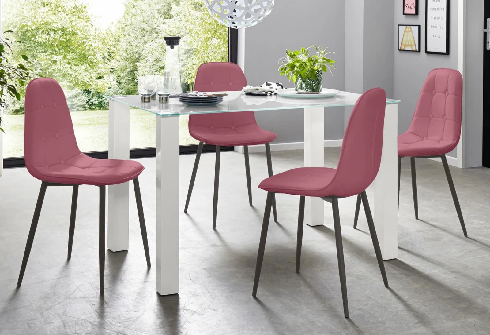 Essgruppe OTTO HOME Rosa/Weiß mit Glastisch 4-tlg.