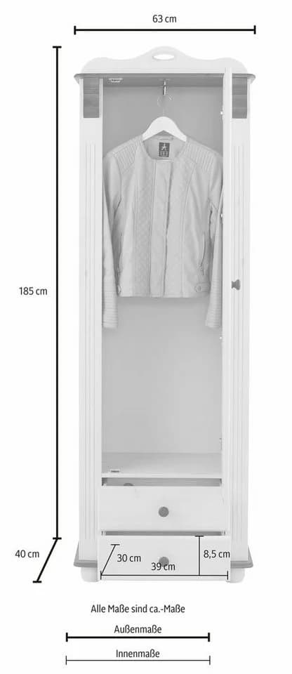 OTTO HOME Garderobenschrank Adele Beige Spiegel 2 Schubladen - Bild 5