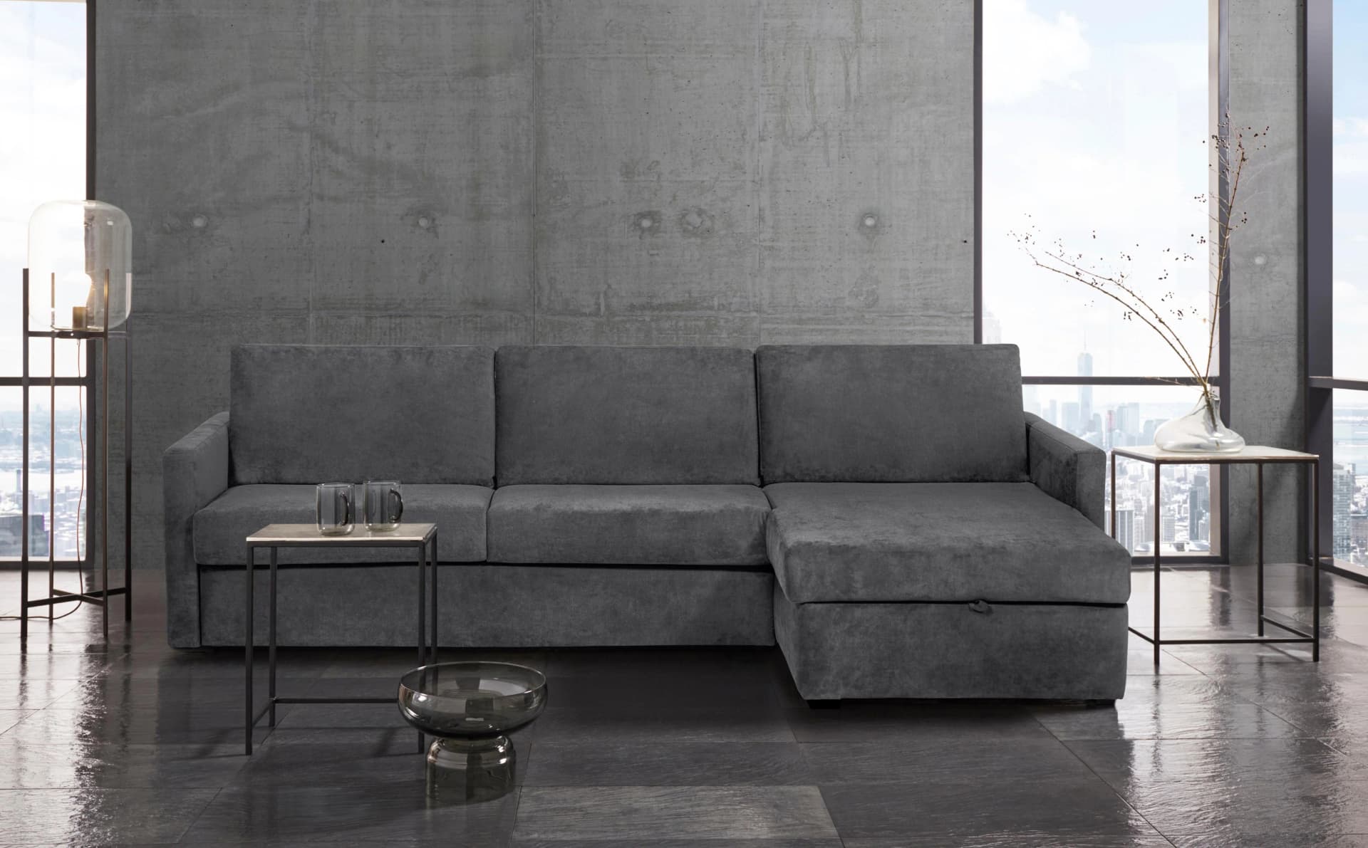 HOME AFFAIRE GOLDPOINT Ecksofa Schlafsofa Anthrazit L-Form