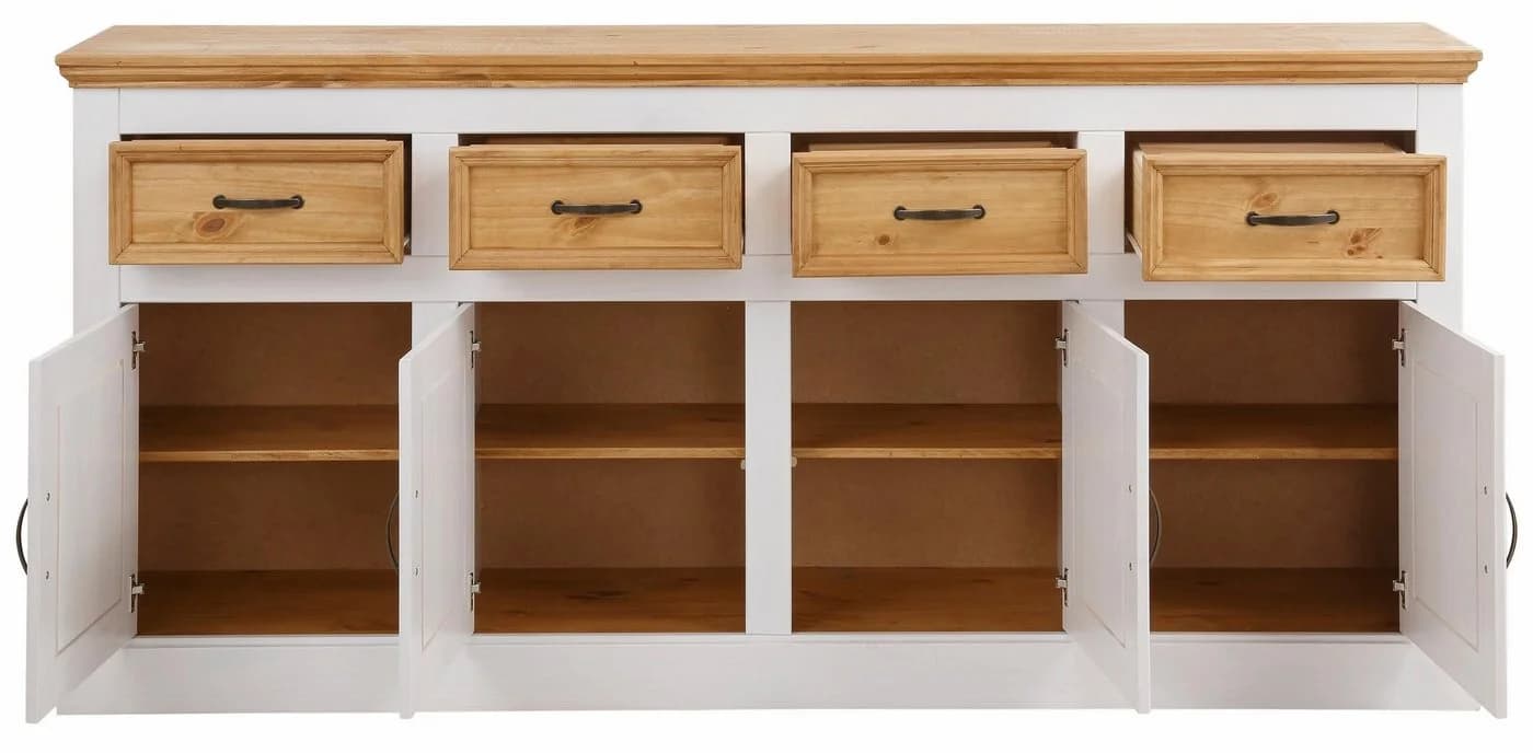 OTTO HOME Selma Sideboard Weiß Beize 4 Türen 4 Schubladen Landhausstil - Bild 4