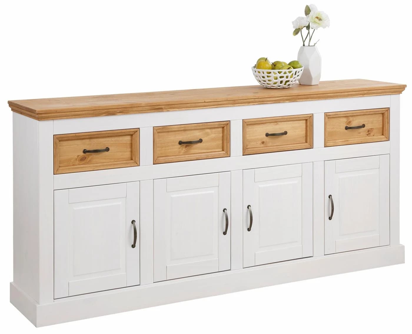 OTTO HOME Selma Sideboard Weiß Beize 4 Türen 4 Schubladen Landhausstil - Bild 5