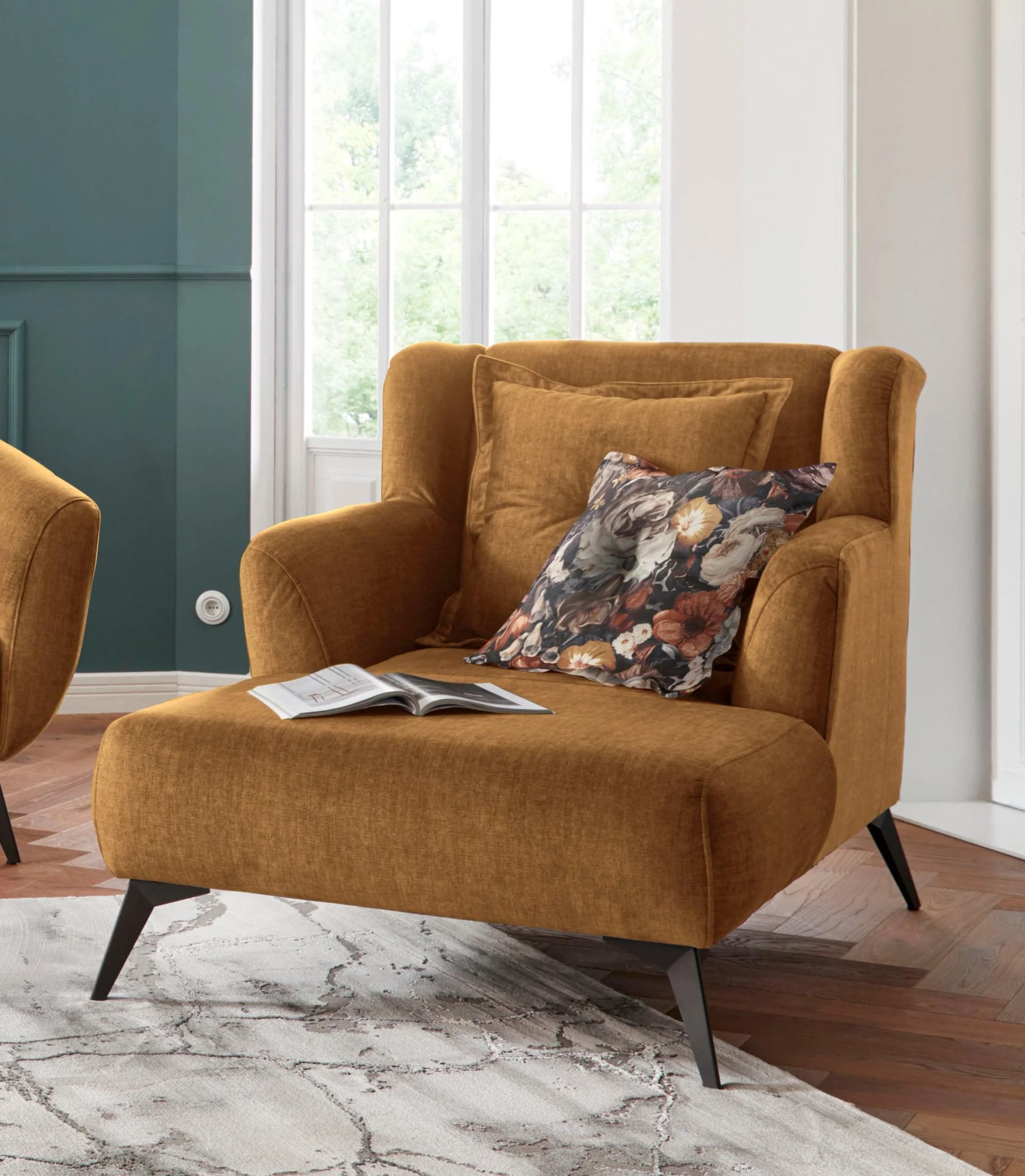 Home Affaire Baggio Mega Loveseat Gelb mit Metallfüßen