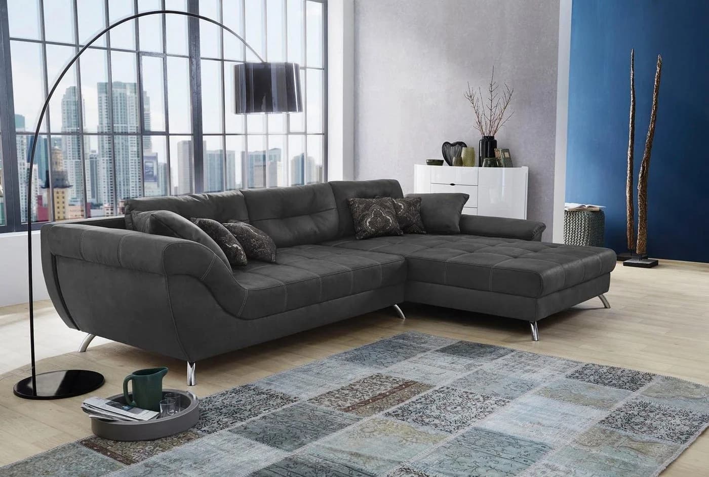 Ecksofa San Francisco L-Form Anthrazit Luxus-Microfaser - Bild 2