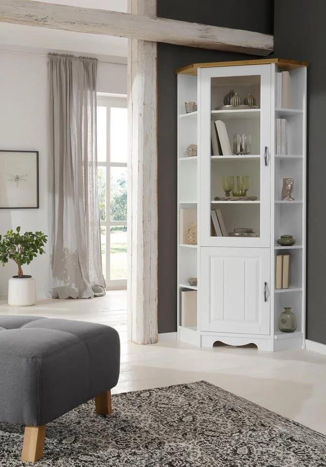 OTTO HOME Eckvitrine Trinidad Weiß Honigfarben Massivholz - Bild 2
