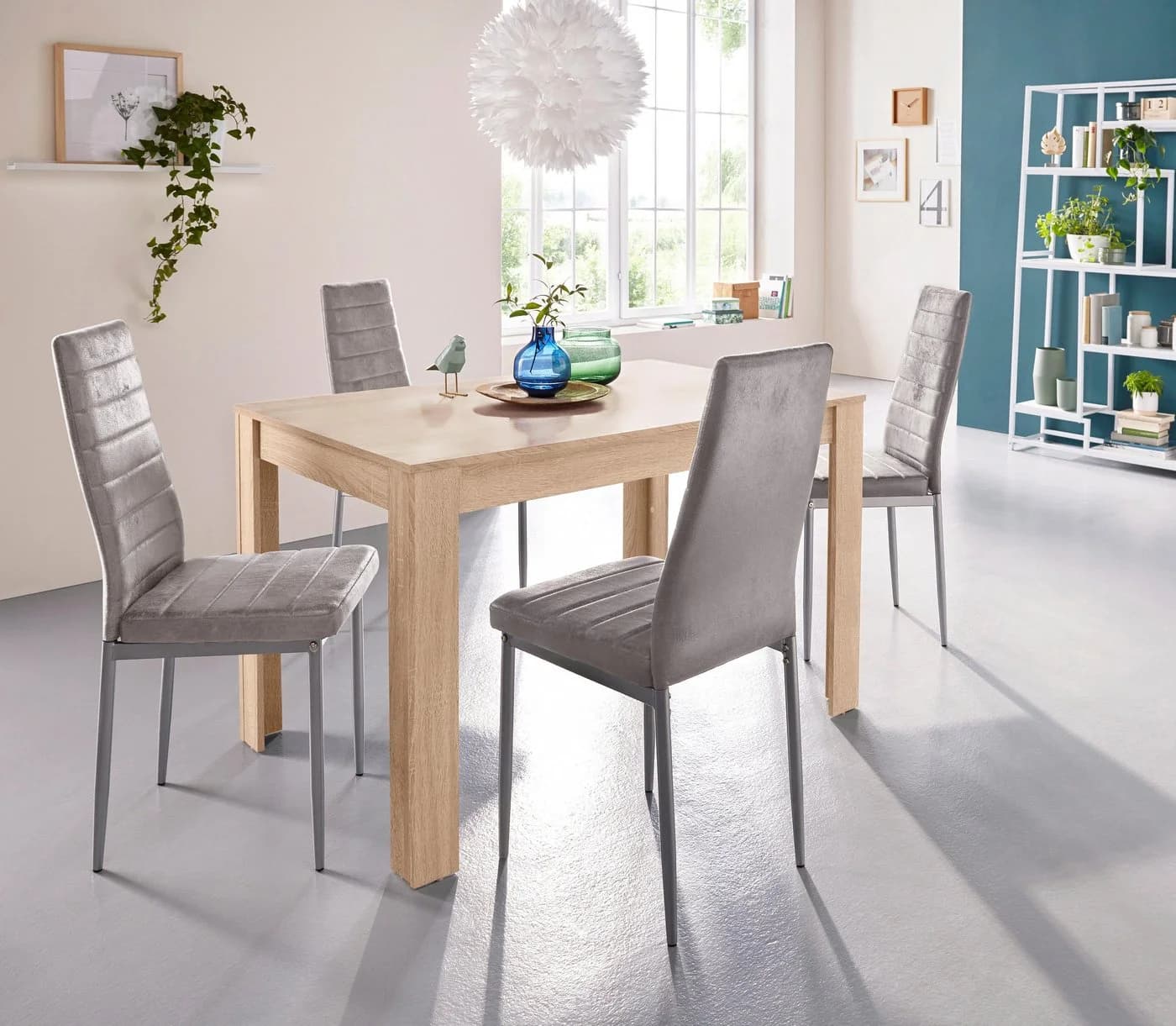 OTTO home Essgruppe 5-tlg. mit Tisch und 4 Stühlen Holzoptik Grau - Bild 2