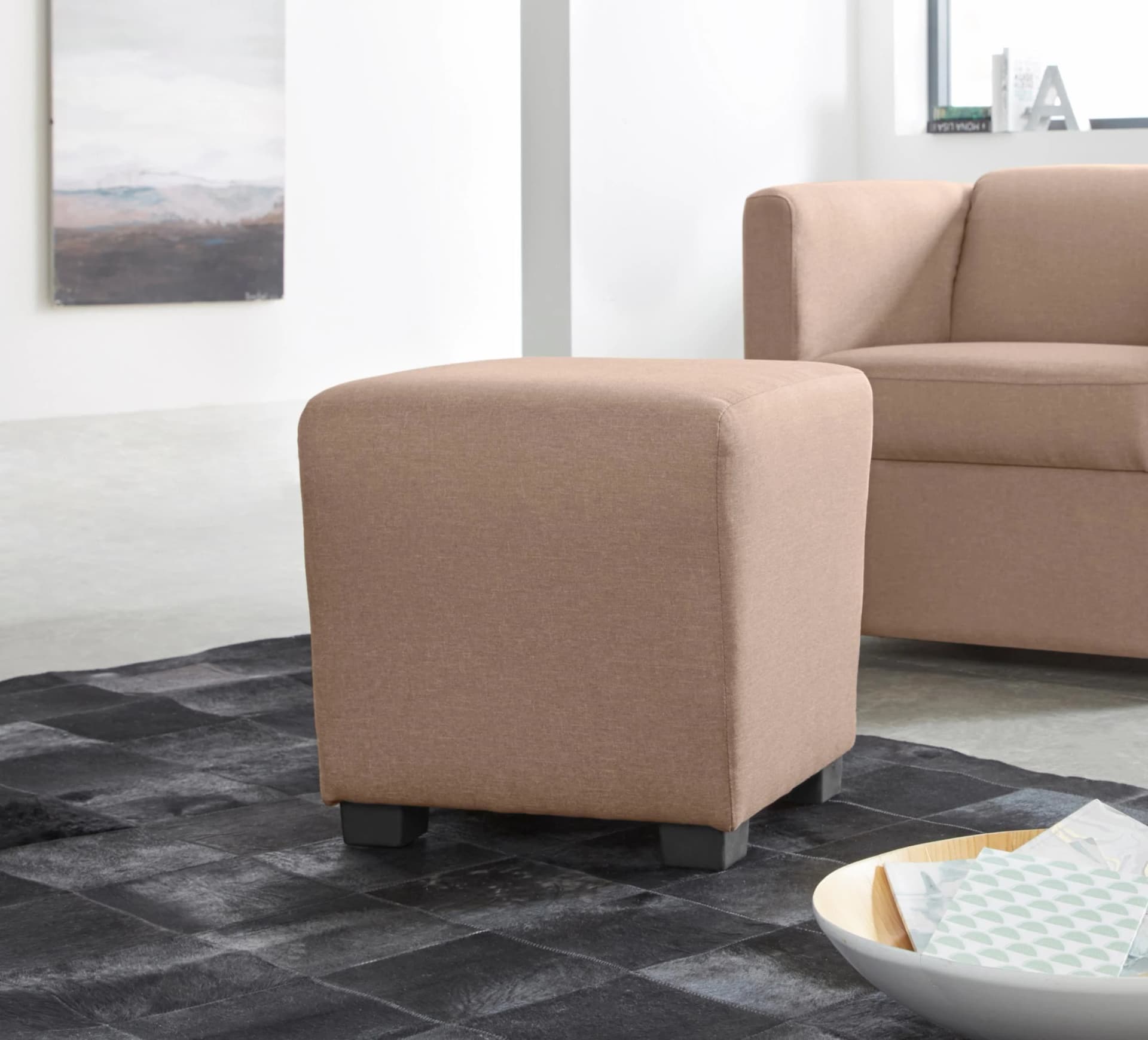 Home Affaire Polsterhocker Bob Beige Microfaser Chenille