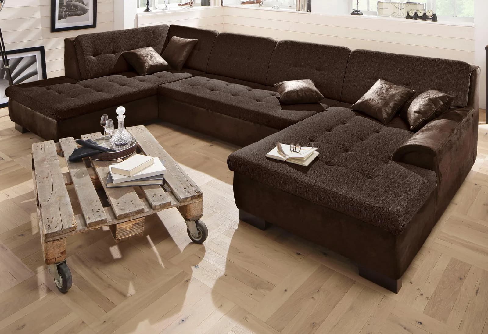 Home Affaire Wohnlandschaft Bergen U-Form Bettfunktion Braun