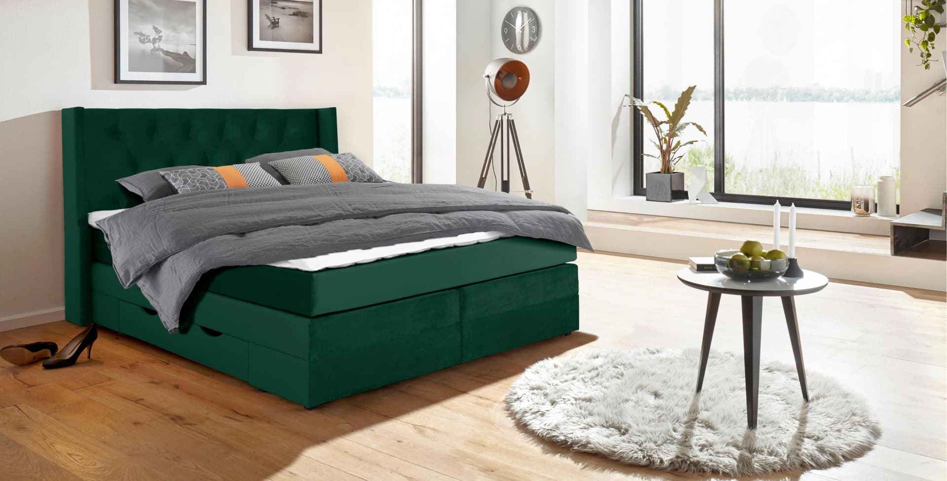 HOME AFFAIRE Boxspringbett Elegance Grün mit Schubladen