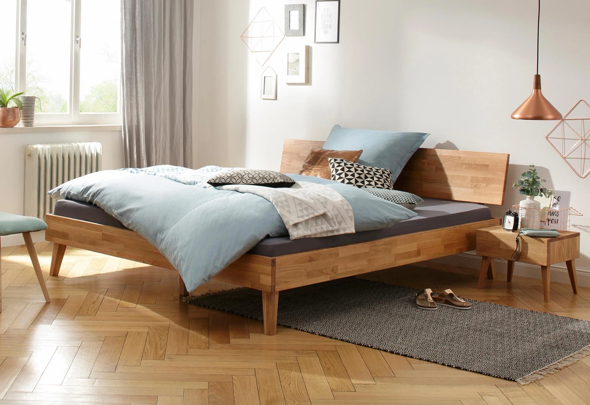 Bett HOME AFFAIRE Natali Massivholz Eiche Braun