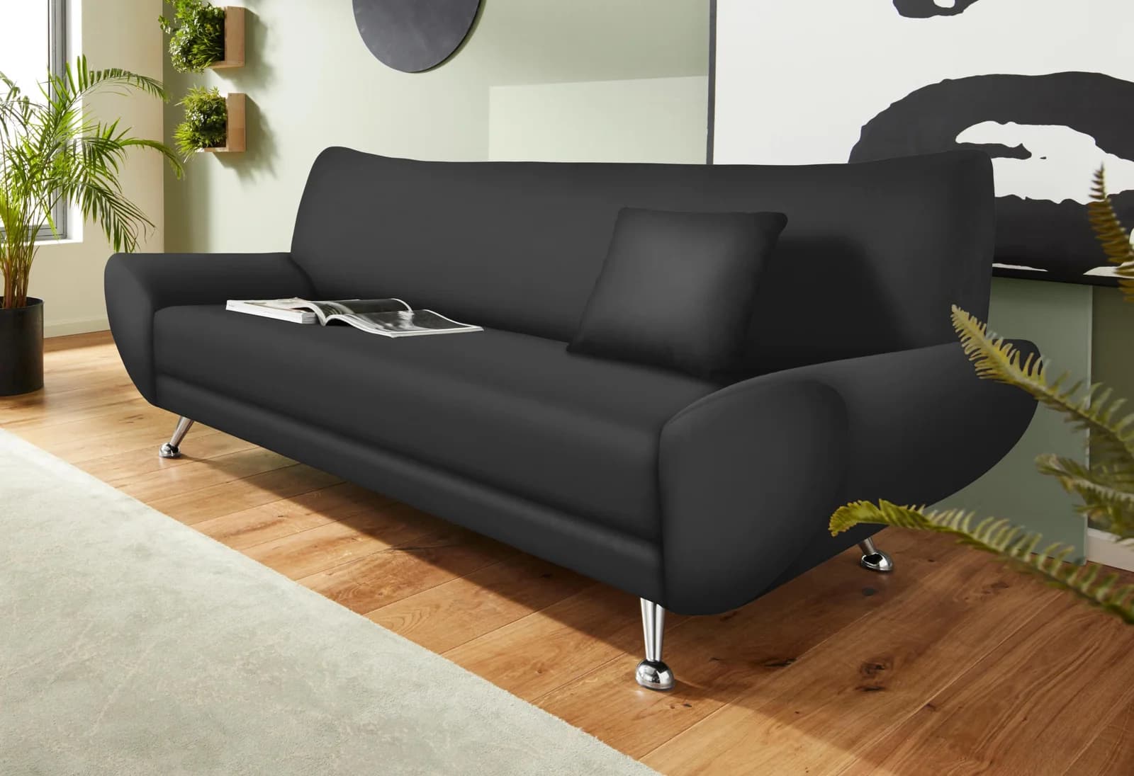 HOME AFFAIRE Saltare 3-Sitzer Sofa Schwarz Metallfüße Kunstleder - Bild 5