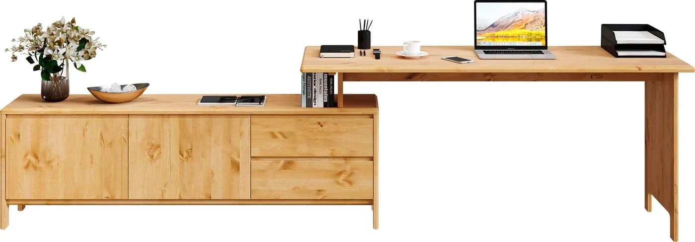 OTTO HOME Schreibtisch Luven Massivholz Kiefer Beige Natur - Bild 2