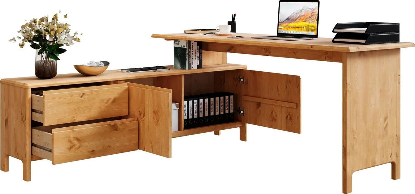 OTTO HOME Schreibtisch Luven Massivholz Kiefer Beige Natur - Bild 4