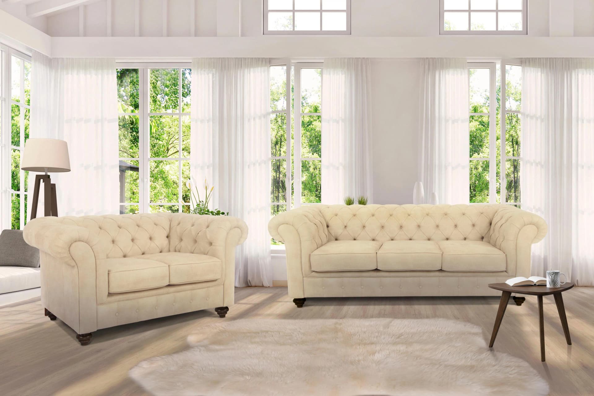 HOME AFFAIRE Chesterfield-Sofa Duc 3-Sitzer Beige Samtoptik
