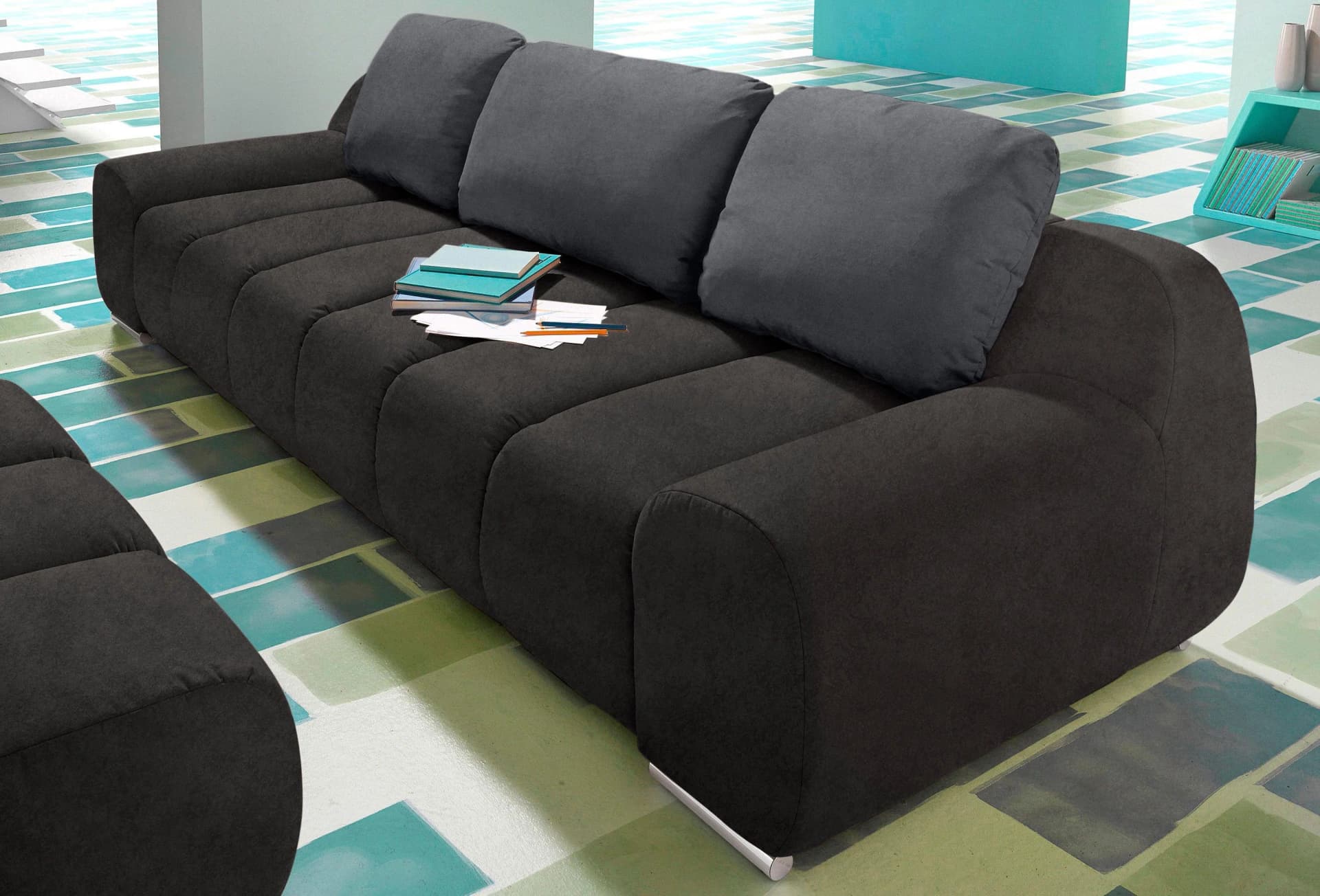 HOME AFFAIRE Bono Big-Sofa Schwarz Grau Luxus-Microfaser