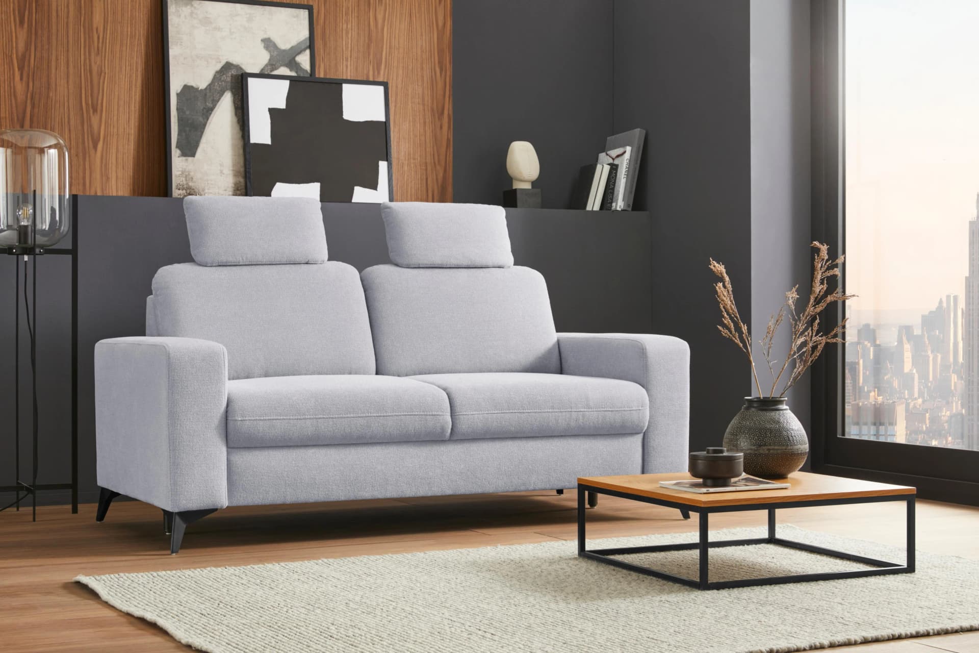 HOME AFFAIRE Lolland 2,5-Sitzer Sofa Silber Microfaser