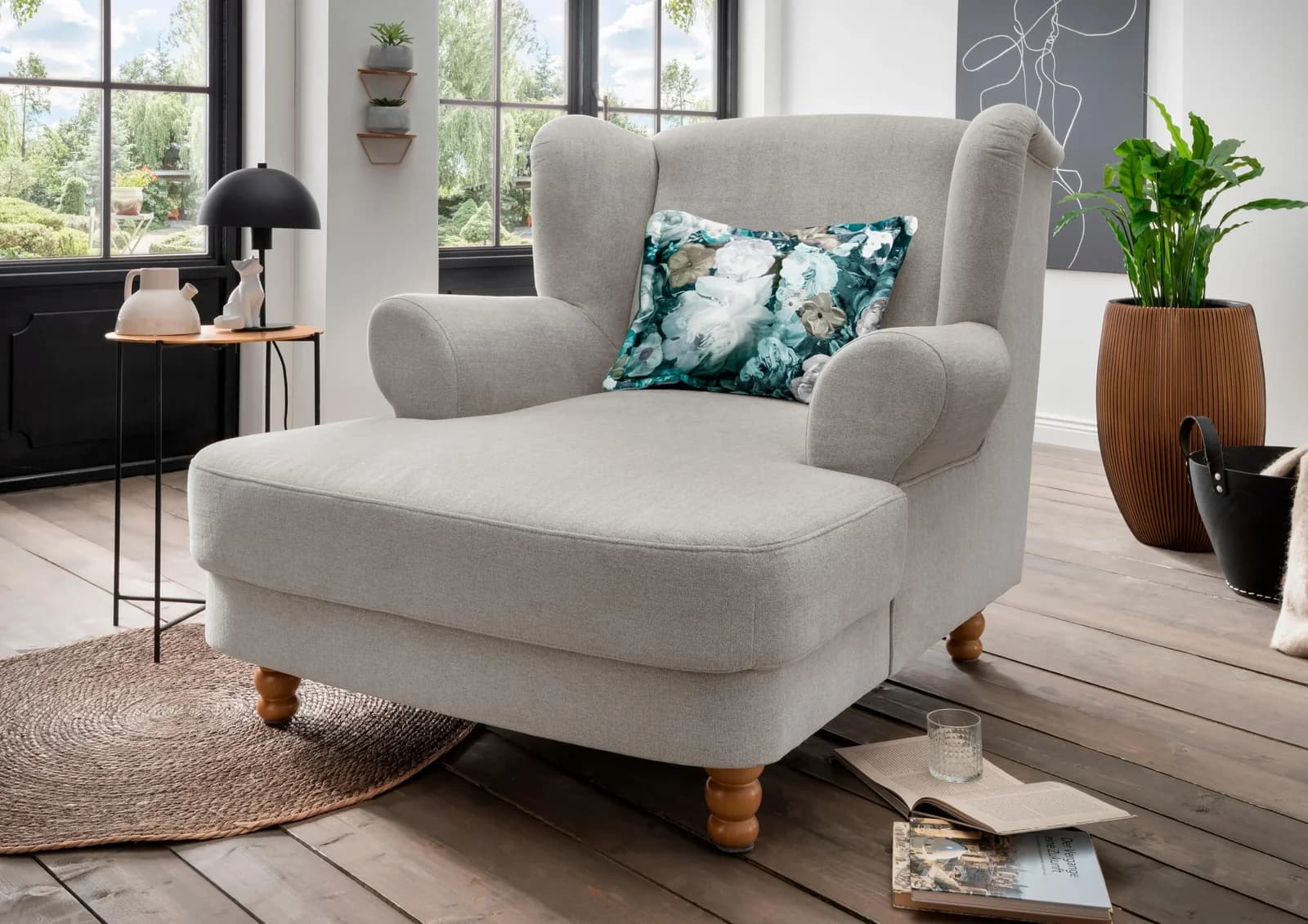 HOME AFFAIRE Loveseat Tassilo Hellgrau Polyester