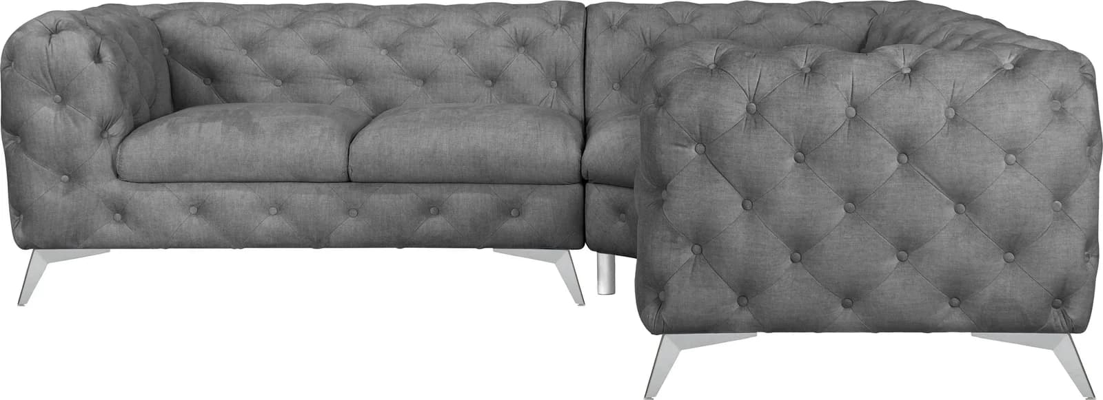 HOME AFFAIRE Ecksofa GLYNIS L-Form Chesterfield Optik Hellgrau