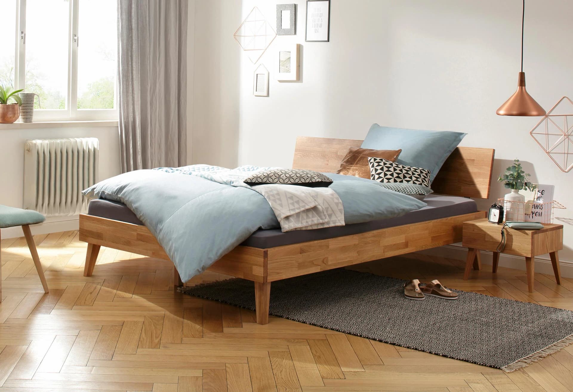 HOME AFFAIRE Bett Natali Massivholz Eiche Braun
