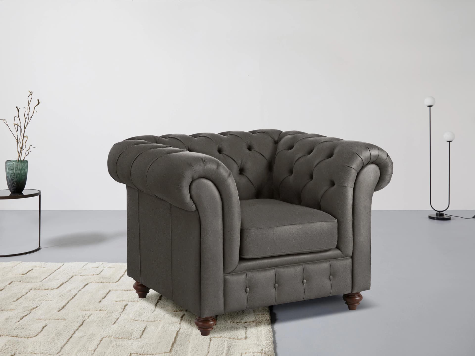 HOME AFFAIRE Chesterfield Sessel Braun Leder Microfaser