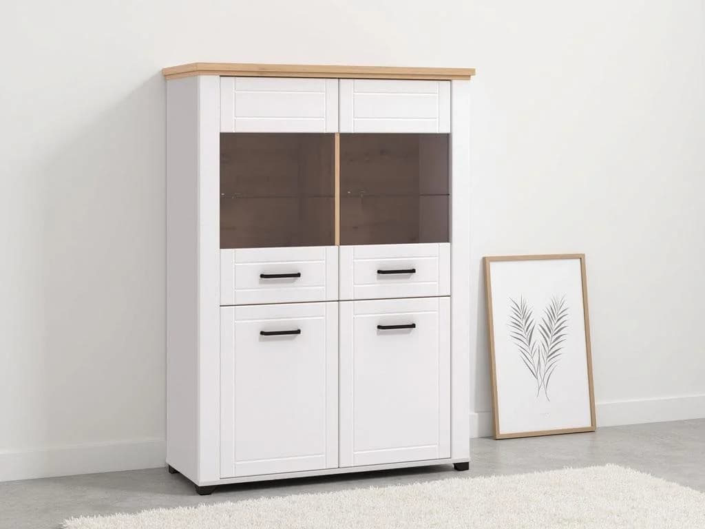 HOME AFFAIRE Valencia Vitrine Weiß Matt Artisan Eiche 4 Türen