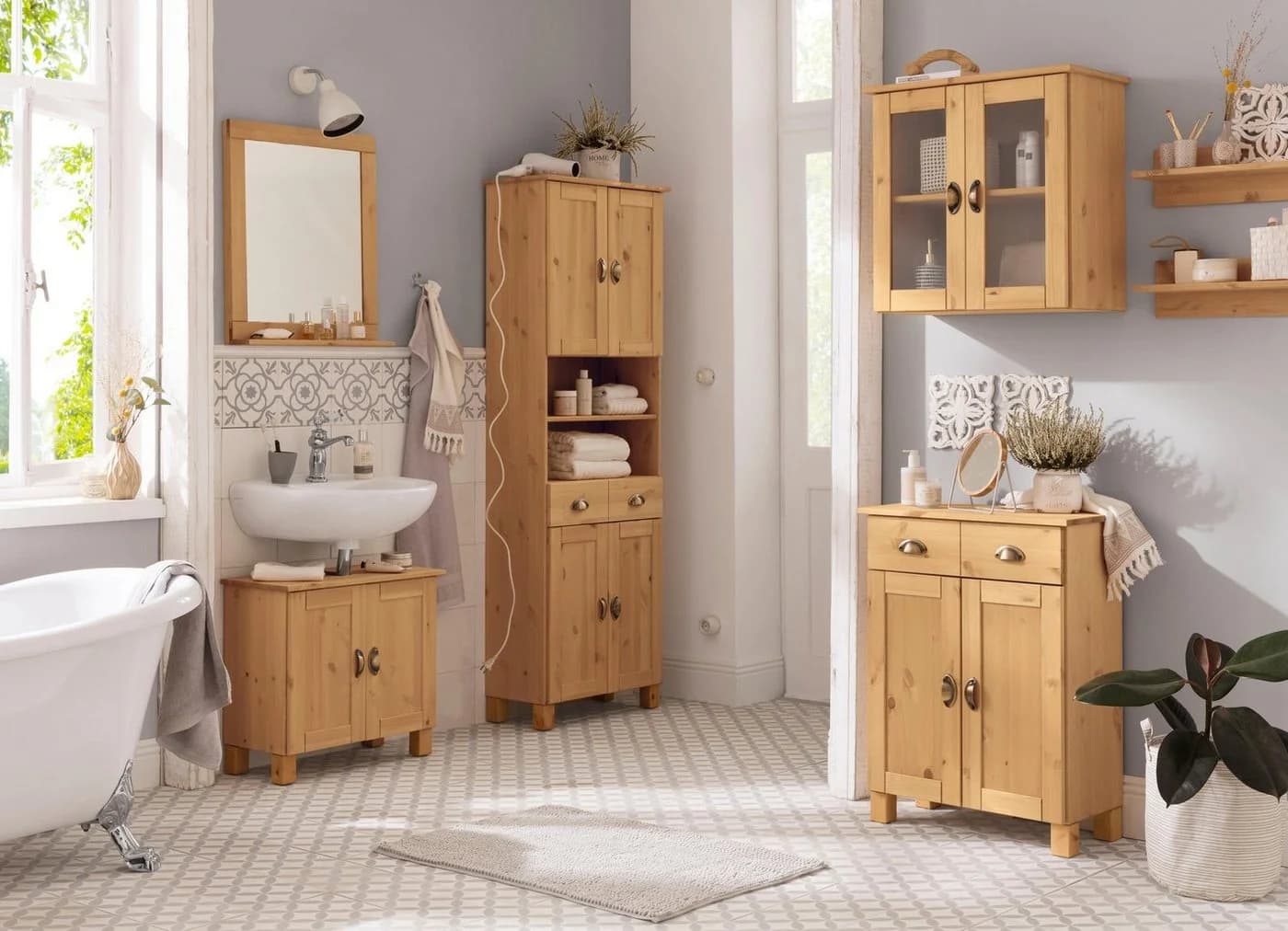HOME AFFAIRE Oslo Hochschrank Massivholz Beige Natur Gewachst - Bild 4