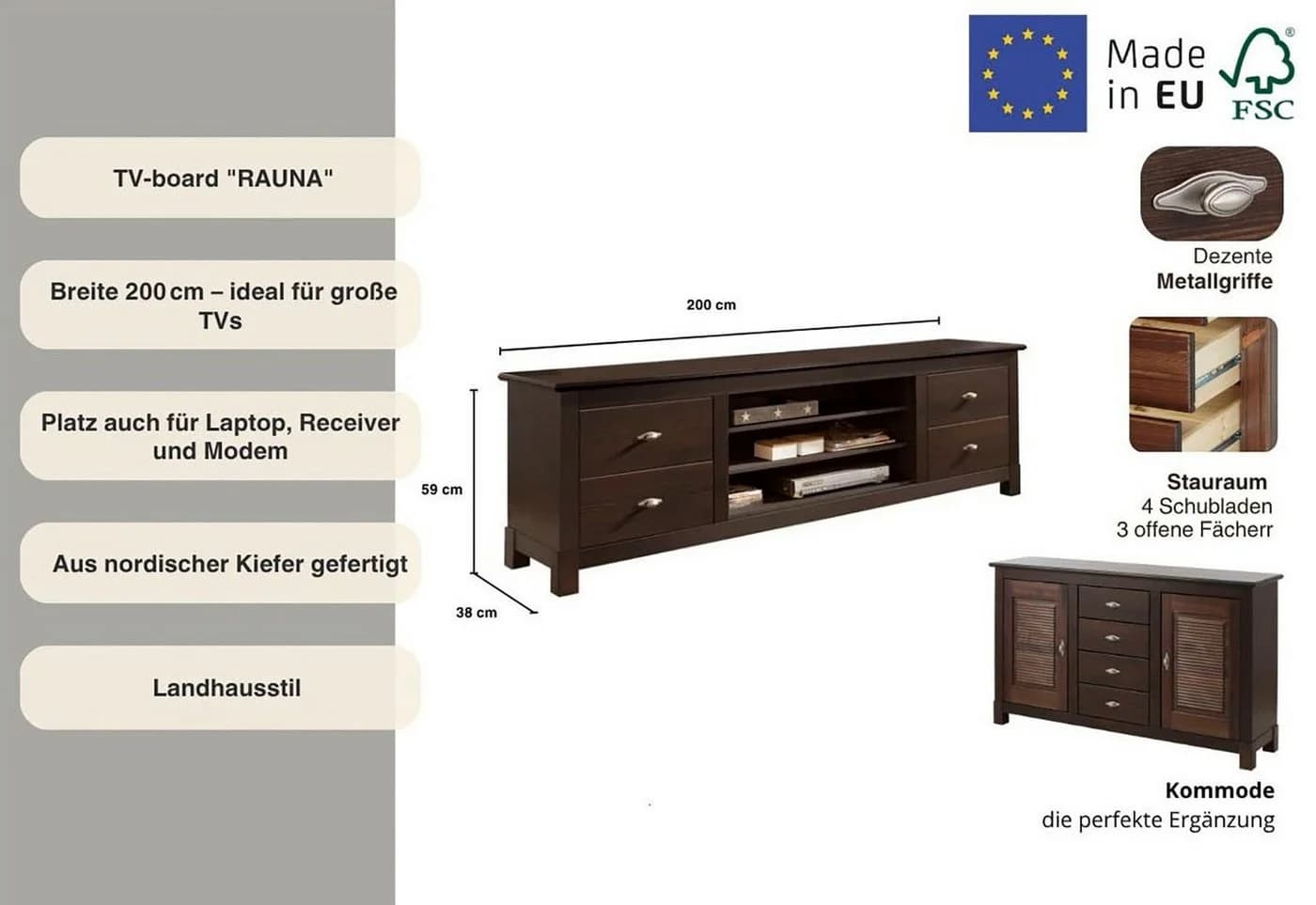 OTTO home Lowboard Rauna FSC-Massivholz Landhausstil - Bild 3